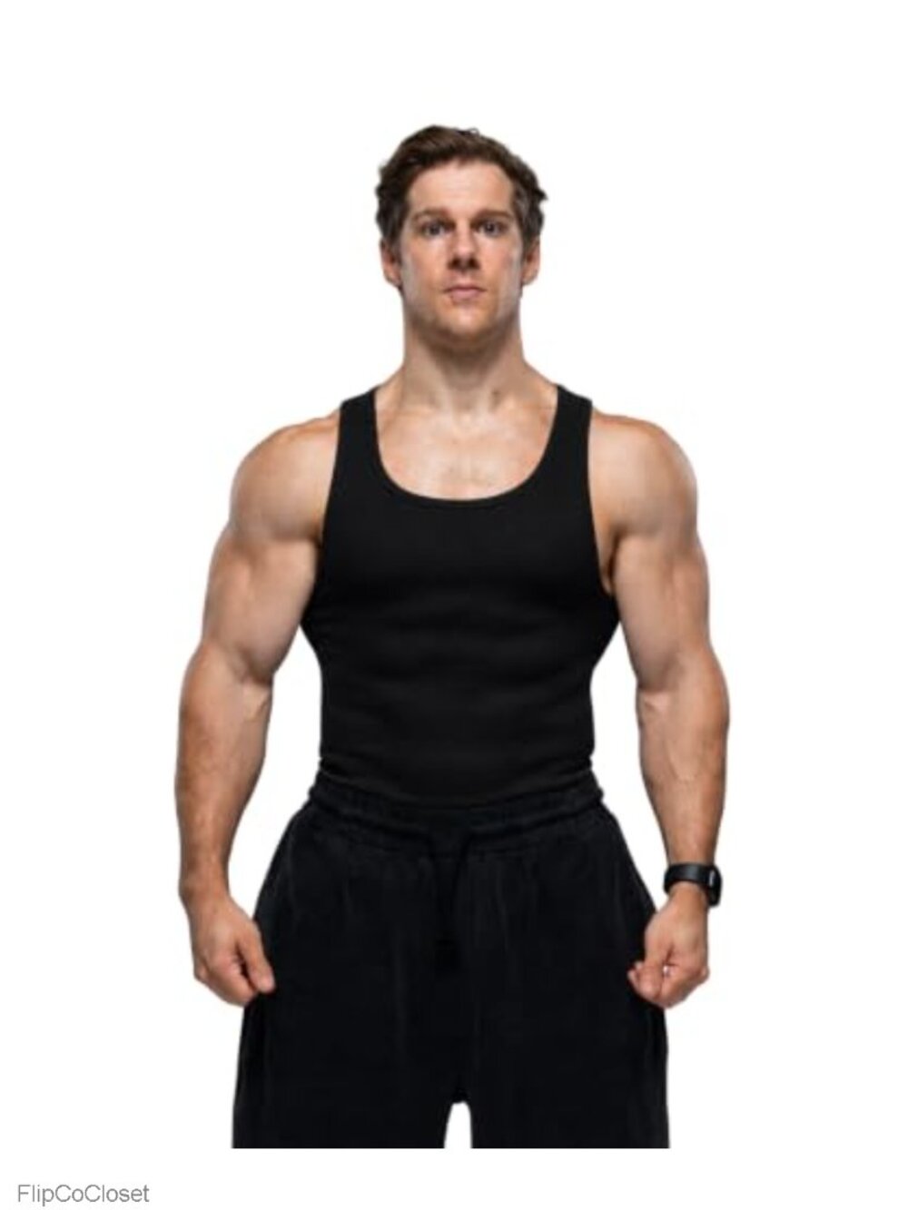 Men's Ribbed Cotton Spandex Tank Top Scoop Neck Sleeveless Gym Casual